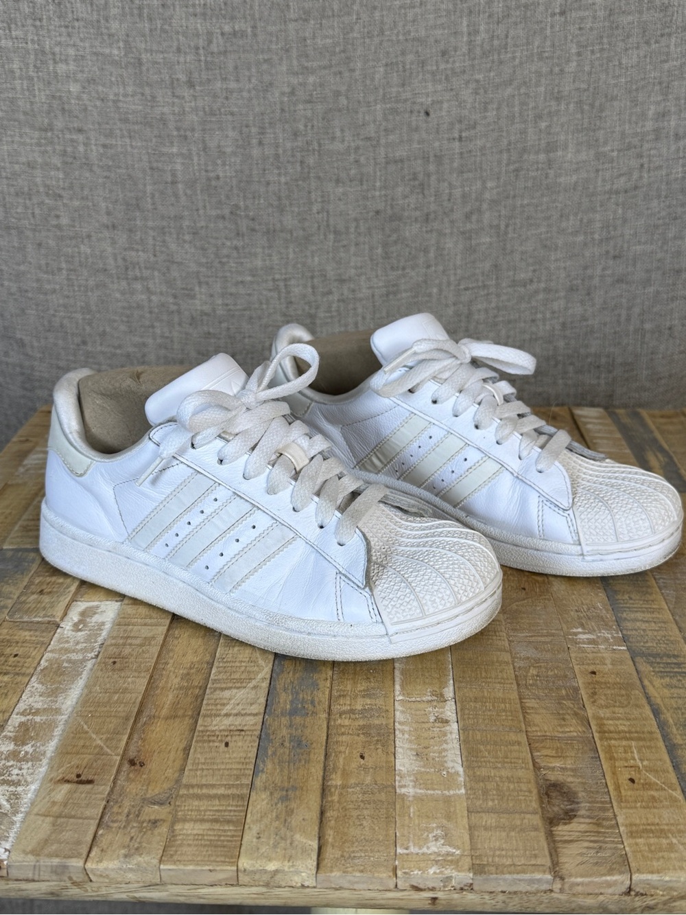 Adidas White Leather Shell-Toe Sneakers — Youth size 4.5 Women’s size 6